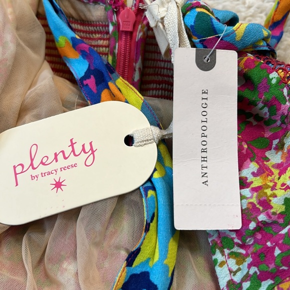 NWT ANTHRO PLENTY BY REESE M  tie-back halter romper in  pink/blue ditzy floral - Picture 4 of 12